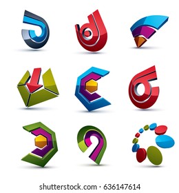 3d vector abstract shapes, different business icons and design elements collection. Geometric abstract arrows for use as navigation pictograms and app buttons.