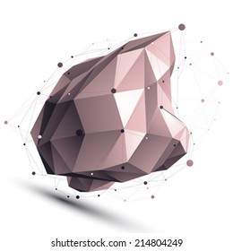 3D vector abstract tech illustration, perspective geometric asymmetric object with wireframe.