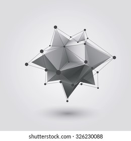 3D vector abstract tech illustration, perspective geometric. Abstract triangles space low poly. White background with connecting dots and lines. Light connection structure. Polygonal vector background
