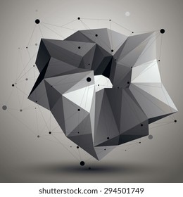 3D vector abstract technology illustration, perspective geometric unusual object with wireframe. Origami shape.