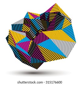 3D vector abstract technology illustration, geometric unusual stripy object. Origami bright three-dimensional shape.