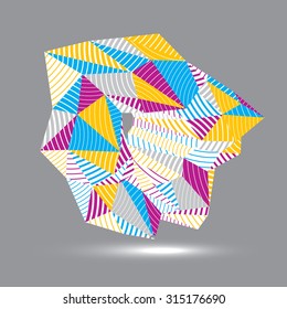 3D vector abstract technology illustration, geometric unusual stripy object. Origami bright three-dimensional shape.