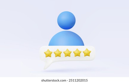 3D vector Account profile name customer review rating premium quality guarantee service feedback online shop store chat speech bubble five stars score. Eps 10 vector. 3d render illustration
