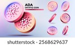 3D Vector ADA Cryptocurrency Coins Set. Perspective Illustration about Crypto Coins