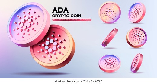 3D Vector ADA Cryptocurrency Coins Set. Perspective Illustration about Crypto Coins