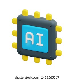 3d vector ai chip icon. Isolated on white background. 3d artificial intelligence, business and technology concept. Cartoon minimal style. 3d processor icon vector render illustration.