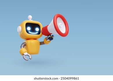 3d Vector AI robot holding megaphone, Artificial intelligence technology for digital marketing concept. Eps 10 Vector.