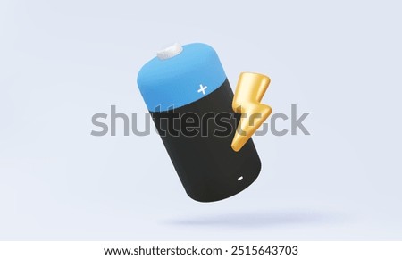 3D vector Alkaline battery energy icon symbol with flash thunderbolt isolated on pastel background. charging status sign charge lithium batteries technology recharge. Eps 10 vector. 3d rendering.