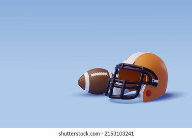 3d Vector American Football Ball With Helmet, Sport And Game Competition Concept. Eps 10 Vector.