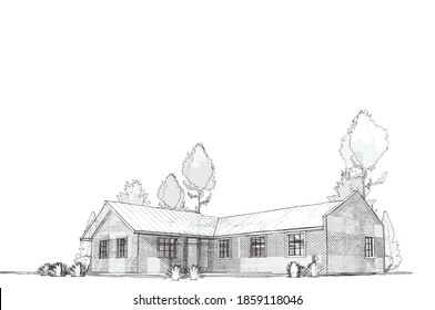 3D vector architecture illustration building house construction perspective abstract background