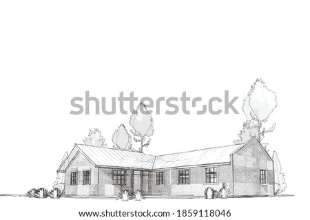 3D vector architecture illustration building house construction perspective abstract background