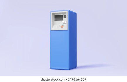 3D vector ATM automatic machine icon on pastel background. Withdrawal Top up money transfer technology digital exchange payment, deposit, transaction, finance, 3d render illustration minimal elements.