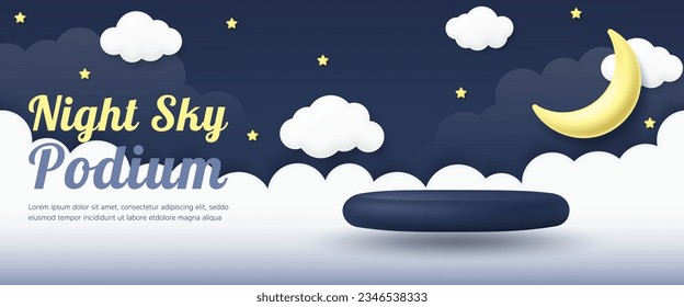 3D Vector baby product display podium. Moon and stars on the night sky background. Good night and sweet dream banner, kindergarten store, online shopping, discount promotion sale, social media web - Shutterstock ID 2346538333