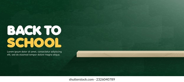 3D Vector back to school sale display stand backdrop banner on chalkboard classroom background for student discount promotion,  stationery ads online, social media, post, advertisement, wallpaper