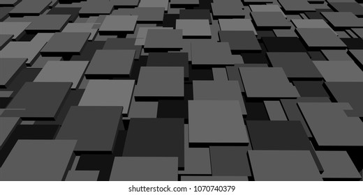 3d vector background of black futuristic surface with tiles. Abstract  geometric illustration.