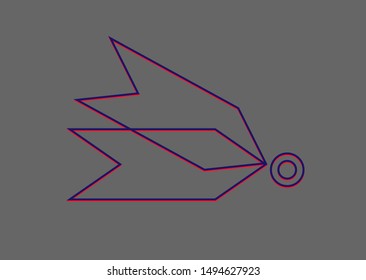 3D vector badge in neon colors on a beige background. Badge in the form of a double arrow. Simple vector arrow icon.