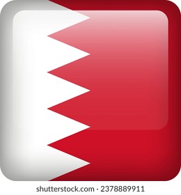 3d vector Bahrain flag glossy button. Bahrain national emblem. Square icon button with flag of Bahrain.