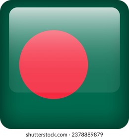 3d vector Bangladesh flag glossy button. Bangladesh national emblem. Square icon with flag of Bangladesh.