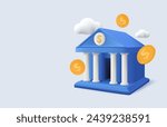 3d Vector Bank building, Bank, Financial services, Business and financial concept background. Business 3d vector icon set. Cash money, safe bank 3D background