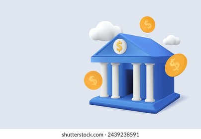 3d Vector Bank building, Bank, Financial services, Business and financial concept background. Business 3d vector icon set. Cash money, safe bank 3D background