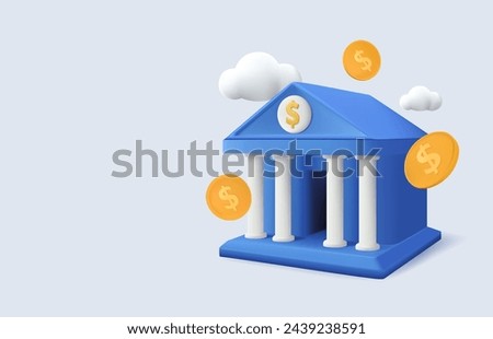 3d Vector Bank building, Bank, Financial services, Business and financial concept background. Business 3d vector icon set. Cash money, safe bank 3D background