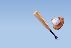 3d Vector Baseball Bat, Ball And Leather Glove, Sport And Game Competition Concept. Eps 10 Vector.