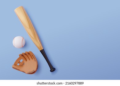 3d Vector Baseball Bat, Ball and Leather Glove, Sport and Game competition concept.