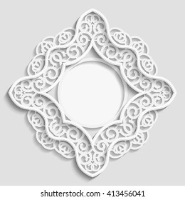 3D vector bas-relief frame, lace frame,  festive frame, white frame, template greetings,  