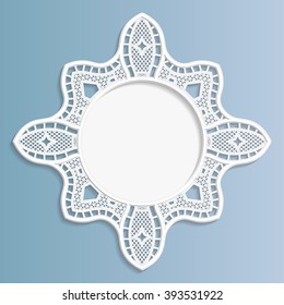 3D Vector bas-relief frame, vignette with ornaments,   festive pattern, white pattern, template greetings,  lace pattern, 