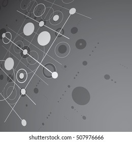 3d vector Bauhaus abstract monochrome background made with grid and overlapping simple geometric elements, circles and lines. Retro style artwork, graphic template for advertising poster.