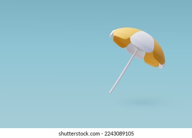 3d Vector Beach Yellow Umbrella, Summer holiday, Time to travel concept. Eps 10 Vector.