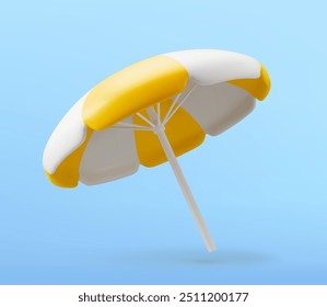 3d Vector Beach Yellow Umbrella, Summer holiday, Time to travel concept. 