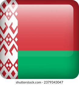Botón brillante de la bandera de Bielorrusia vectorial 3d. Emblema nacional bielorruso. Icono cuadrado con bandera de Bielorrusia