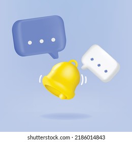3D vector bell alert symbol social media notification icon with bubble speech. Message icons vector illustration in 3D style.