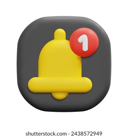 3d vector bell button icon. Isolated on white background. 3d user interface and interface ui symbol concept. Cartoon minimal style. 3d ui button icon vector render illustration.