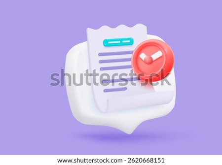 3D vector bill with clock alarm for payment transaction with money coin. Business invoice bill expenses idea concept. 3d vector render paper receipt for shopping in store isolate purple background