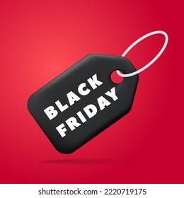 3d vector black discount voucher coupon with text black Friday banner design. Cartoon render premium special price offers sale coupon on red background. Digital marketing, online shopping, promotion