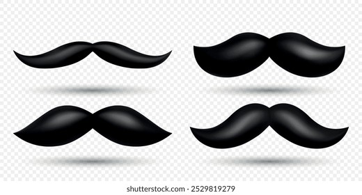 Conjunto de bigode preto vetor 3D. Mustaches Volumétricos Realistas, Isolados Modelos de design de bigode preto para logotipos, ícones, decorações, marcas