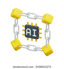 3d vector blockchain icon. Isolated on white background. 3d artificial intelligence, business and technology concept. Cartoon minimal style. 3d icon vector render illustration.