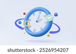 3D vector Blue clock icon analog telling time with magnifying checkmark time management floating on isolated pastel background. cartoon symbol reminder schedule concept. 3d render. illustration