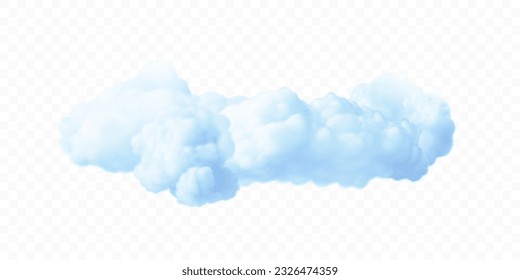 3d vector blue fluffy clouds. Design element. Realistic bright colorful sky isolated on transparent backdrop