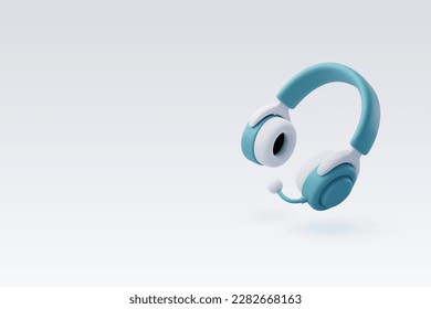 3D Vector Blue Headphones, Wireless headphones for listening to games and music. Game concept. Eps 10 Vector