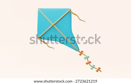 3D vector Blue kite icon floating on pastel background. mockup toy fun outdoor activity freedom game holiday windy. minimal cartoon style design. Eps 10 vector. illustration.