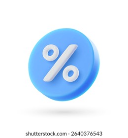 3d vector blue percent discount discount icon in cartoon minimal style.
