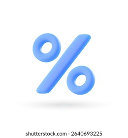 3d vector blue percent discount icon in cartoon minimal style.