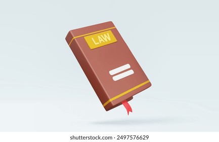 3D vector Book law icon. court verdict concept. Constitutional Judge arbitrate courthouse, legal study education on pastel background. cartoon minimal style. Eps 10 vector. 3d render illustration