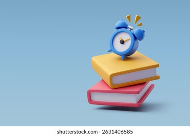 3d Vector Books and alarm clock, Education, Study, Back to school concept. Eps 10 Vector.