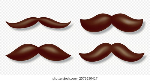 3D Vector Brown Mustache Set. Realistic Volumetric Mustaches, Isolated. Brown Mustache Design Templates for Logos, Icons, Decorations, Branding