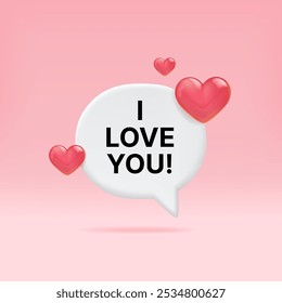 3d vector bubble with hearts, valentine's day concept, card and background