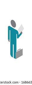 3D vector business man with paper in hand, office